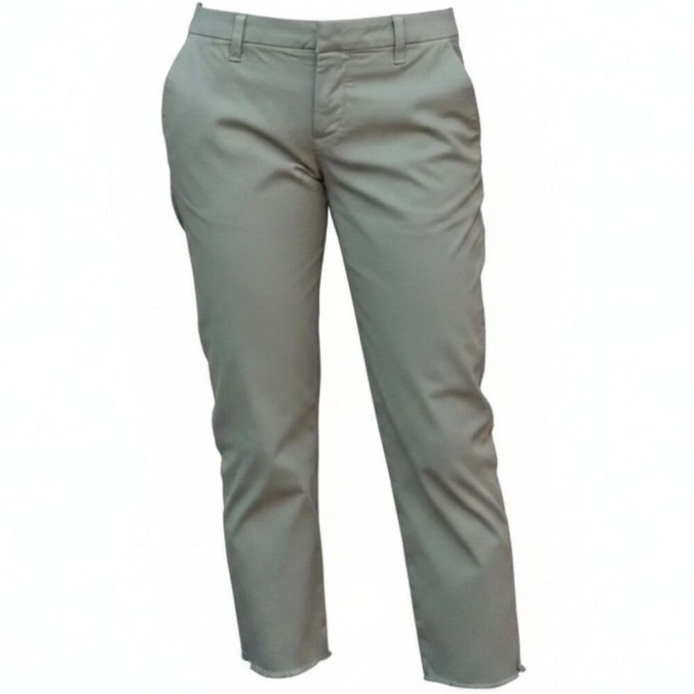 Frank & Eileen Wicklow Italian Chino Pants Size 12 Army Green Raw Hem Flat Front